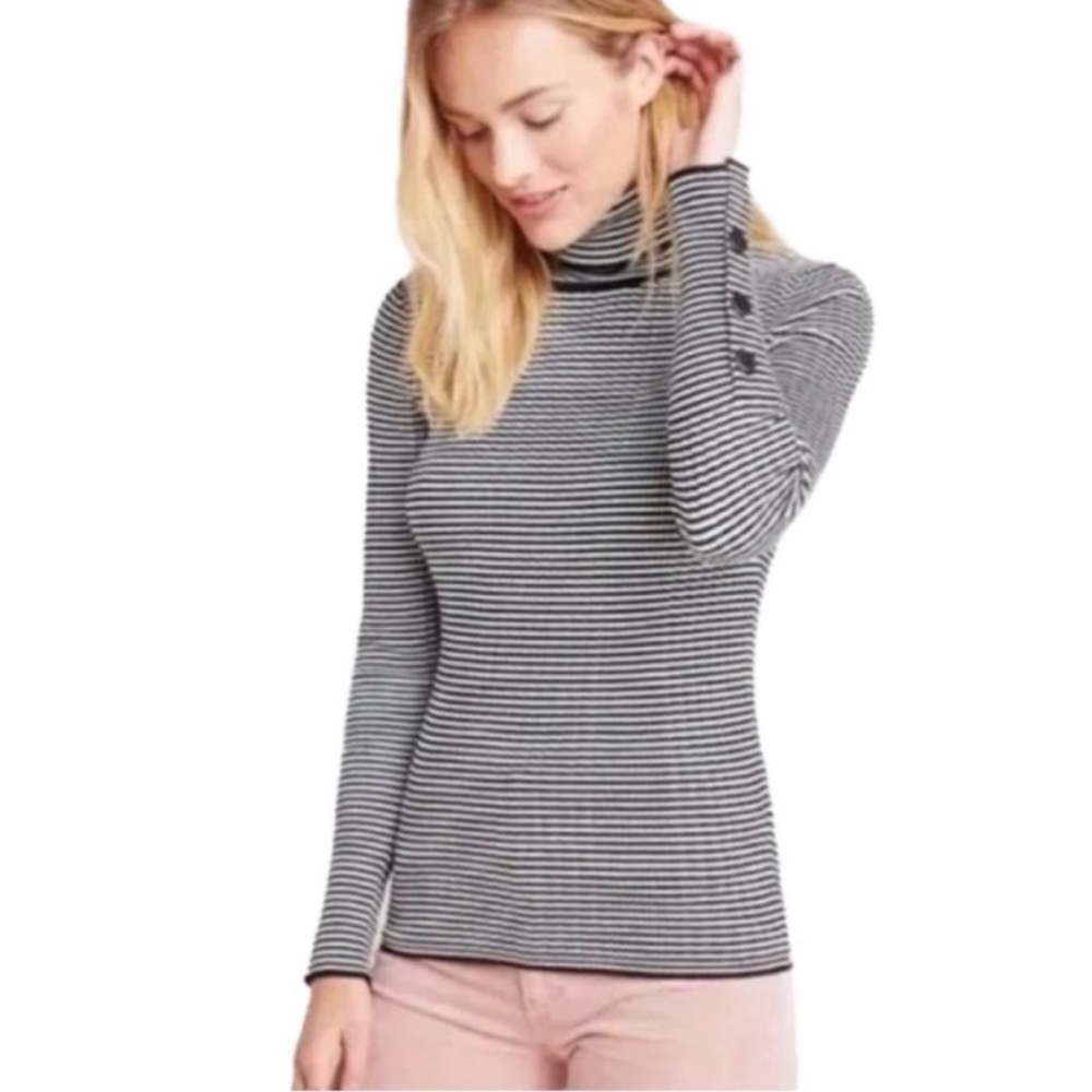 Cute Black & White Anthropologie turtleneck stripped sweater